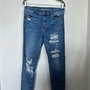 American Eagle Distressed Super Stretch. high Rise Jeggings Size 10